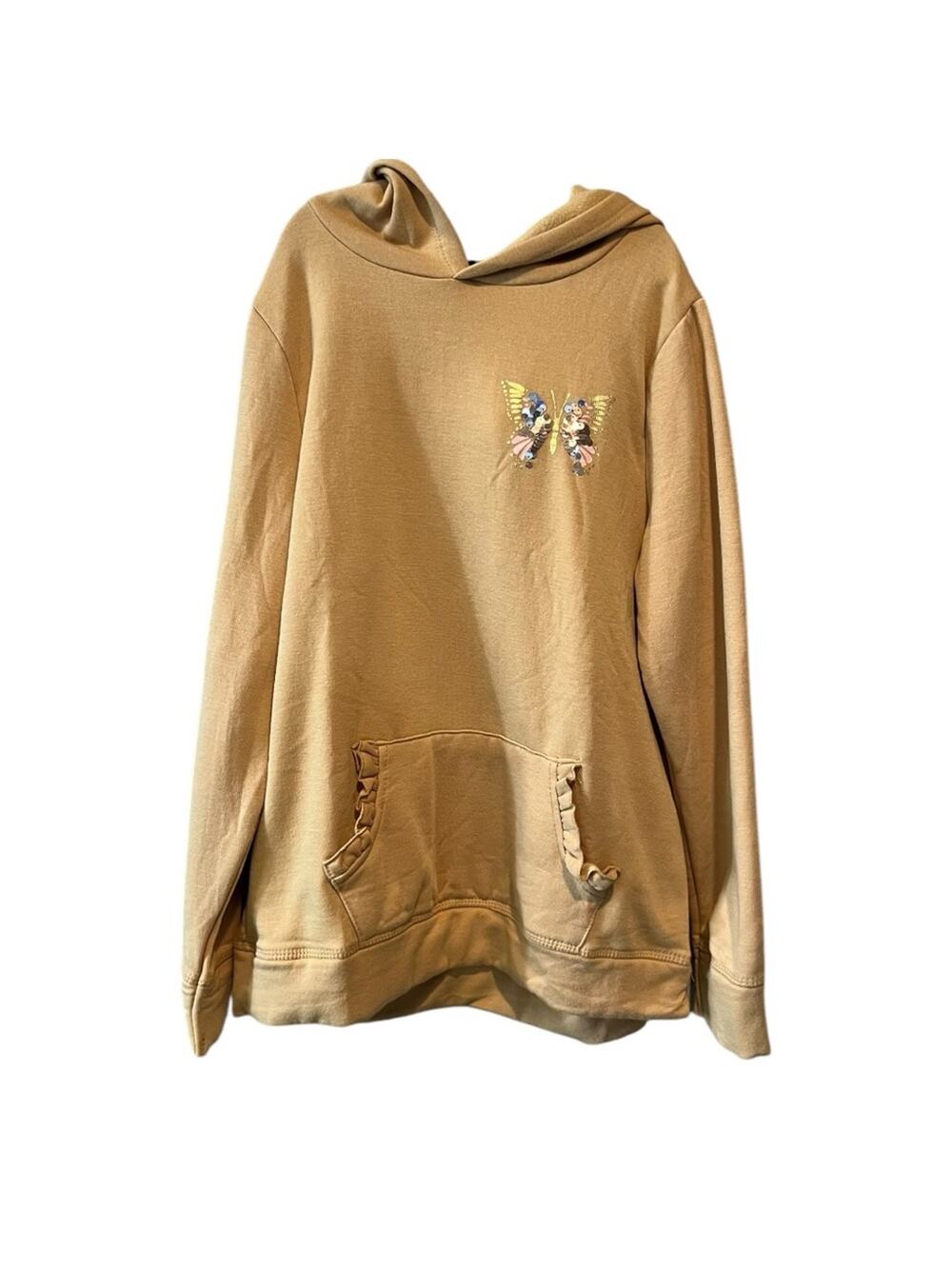 BTween Gold Sequin Butterfly Hoodie with Ruffles Kangaroo Pocket size 12 Tan